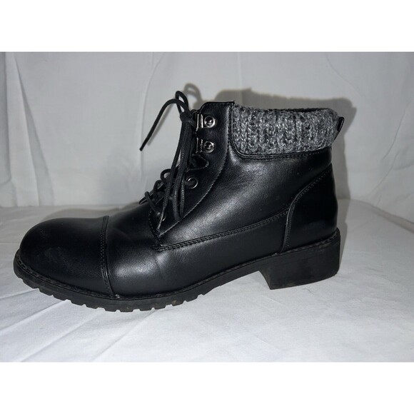 Women's Size 8.5 Riversoft Black Faux Leather Combat Boots - Picture 5 of 11